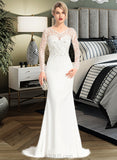 Viola Trumpet/Mermaid V-neck Sweep Train Lace Stretch Crepe Wedding Dress With Beading Sequins UKP0017013