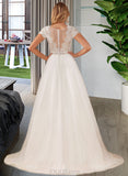 Kinley Ball-Gown/Princess V-neck Court Train Tulle Lace Wedding Dress With Lace Sequins UKP0017014