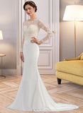 Mila Trumpet/Mermaid Illusion Sweep Train Lace Stretch Crepe Wedding Dress UKP0017015