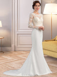 Mila Trumpet/Mermaid Illusion Sweep Train Lace Stretch Crepe Wedding Dress UKP0017015