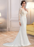 Mila Trumpet/Mermaid Illusion Sweep Train Lace Stretch Crepe Wedding Dress UKP0017015