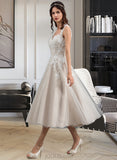 Leia Ball-Gown/Princess Sweetheart Tea-Length Tulle Lace Wedding Dress With Sequins UKP0017016