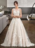 Sophronia Ball-Gown/Princess Illusion Court Train Tulle Lace Wedding Dress With Beading Sequins UKP0017017