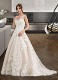 Sophronia Ball-Gown/Princess Illusion Court Train Tulle Lace Wedding Dress With Beading Sequins UKP0017017