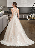 Sophronia Ball-Gown/Princess Illusion Court Train Tulle Lace Wedding Dress With Beading Sequins UKP0017017