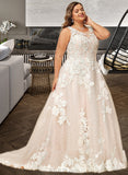 Sophronia Ball-Gown/Princess Illusion Court Train Tulle Lace Wedding Dress With Beading Sequins UKP0017017