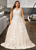 Sophronia Ball-Gown/Princess Illusion Court Train Tulle Lace Wedding Dress With Beading Sequins UKP0017017