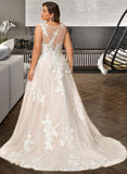 Sophronia Ball-Gown/Princess Illusion Court Train Tulle Lace Wedding Dress With Beading Sequins UKP0017017