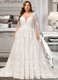 Marie Ball-Gown/Princess V-neck Tulle Lace Wedding Dress UKP0017018