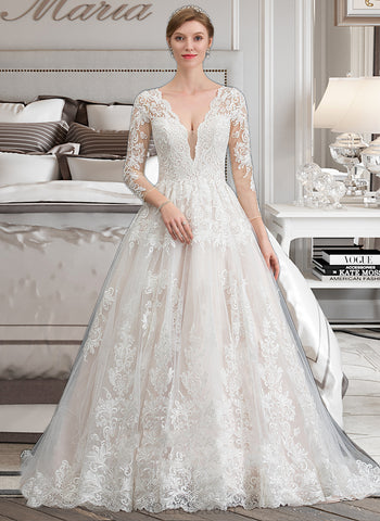 Marie Ball-Gown/Princess V-neck Tulle Lace Wedding Dress UKP0017018