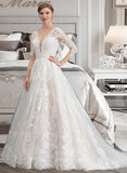 Marie Ball-Gown/Princess V-neck Tulle Lace Wedding Dress UKP0017018