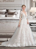 Marie Ball-Gown/Princess V-neck Tulle Lace Wedding Dress UKP0017018