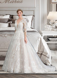 Marie Ball-Gown/Princess V-neck Tulle Lace Wedding Dress UKP0017018