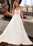 Moira A-Line V-neck Sweep Train Chiffon Lace Wedding Dress With Lace Beading Sequins UKP0017019