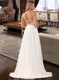 Moira A-Line V-neck Sweep Train Chiffon Lace Wedding Dress With Lace Beading Sequins UKP0017019