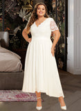 Brianna A-Line V-neck Asymmetrical Chiffon Wedding Dress With Lace UKP0017020