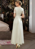 Brianna A-Line V-neck Asymmetrical Chiffon Wedding Dress With Lace UKP0017020