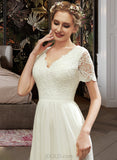 Brianna A-Line V-neck Asymmetrical Chiffon Wedding Dress With Lace UKP0017020