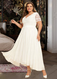 Brianna A-Line V-neck Asymmetrical Chiffon Wedding Dress With Lace UKP0017020