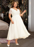 Brianna A-Line V-neck Asymmetrical Chiffon Wedding Dress With Lace UKP0017020