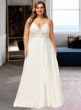 Jaylin A-Line V-neck Floor-Length Chiffon Lace Wedding Dress With Sequins UKP0017021