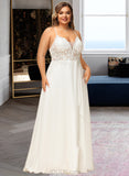 Jaylin A-Line V-neck Floor-Length Chiffon Lace Wedding Dress With Sequins UKP0017021