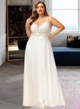 Jaylin A-Line V-neck Floor-Length Chiffon Lace Wedding Dress With Sequins UKP0017021