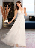 Jaylin A-Line V-neck Floor-Length Chiffon Lace Wedding Dress With Sequins UKP0017021