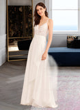 Jaylin A-Line V-neck Floor-Length Chiffon Lace Wedding Dress With Sequins UKP0017021