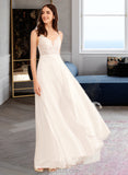 Jaylin A-Line V-neck Floor-Length Chiffon Lace Wedding Dress With Sequins UKP0017021