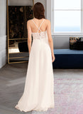 Jaylin A-Line V-neck Floor-Length Chiffon Lace Wedding Dress With Sequins UKP0017021