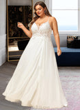 Jaylin A-Line V-neck Floor-Length Chiffon Lace Wedding Dress With Sequins UKP0017021