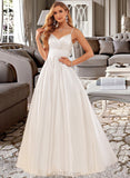 Aliyah Ball-Gown/Princess V-neck Floor-Length Satin Wedding Dress With Pockets UKP0017022