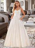 Aliyah Ball-Gown/Princess V-neck Floor-Length Satin Wedding Dress With Pockets UKP0017022