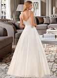 Aliyah Ball-Gown/Princess V-neck Floor-Length Satin Wedding Dress With Pockets UKP0017022