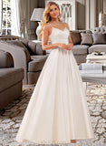 Aliyah Ball-Gown/Princess V-neck Floor-Length Satin Wedding Dress With Pockets UKP0017022