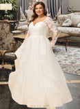 Jaylene Ball-Gown/Princess V-neck Floor-Length Tulle Lace Wedding Dress With Beading Sequins UKP0017023