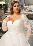 Jaylene Ball-Gown/Princess V-neck Floor-Length Tulle Lace Wedding Dress With Beading Sequins UKP0017023