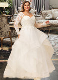 Jaylene Ball-Gown/Princess V-neck Floor-Length Tulle Lace Wedding Dress With Beading Sequins UKP0017023