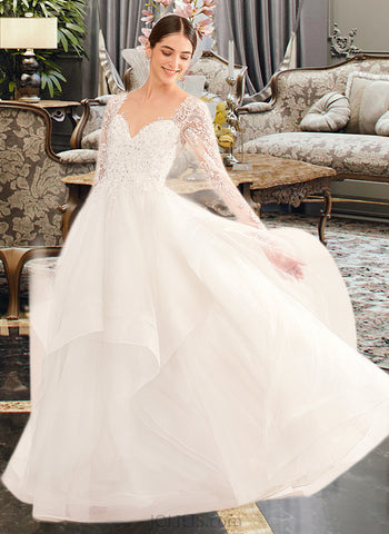 Jaylene Ball-Gown/Princess V-neck Floor-Length Tulle Lace Wedding Dress With Beading Sequins UKP0017023