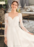 Jaylene Ball-Gown/Princess V-neck Floor-Length Tulle Lace Wedding Dress With Beading Sequins UKP0017023