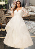 Jaylene Ball-Gown/Princess V-neck Floor-Length Tulle Lace Wedding Dress With Beading Sequins UKP0017023