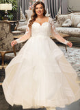 Jaylene Ball-Gown/Princess V-neck Floor-Length Tulle Lace Wedding Dress With Beading Sequins UKP0017023