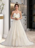 Josephine Ball-Gown/Princess Sweetheart Court Train Tulle Lace Wedding Dress With Ruffle Beading UKP0017024