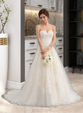 Josephine Ball-Gown/Princess Sweetheart Court Train Tulle Lace Wedding Dress With Ruffle Beading UKP0017024