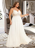 Amber A-Line V-neck Floor-Length Chiffon Lace Wedding Dress With Split Front UKP0017026