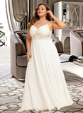 Amber A-Line V-neck Floor-Length Chiffon Lace Wedding Dress With Split Front UKP0017026