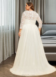 Carla A-Line Sweep Train Tulle Lace Wedding Dress UKP0017027