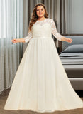 Carla A-Line Sweep Train Tulle Lace Wedding Dress UKP0017027