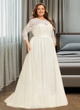 Carla A-Line Sweep Train Tulle Lace Wedding Dress UKP0017027